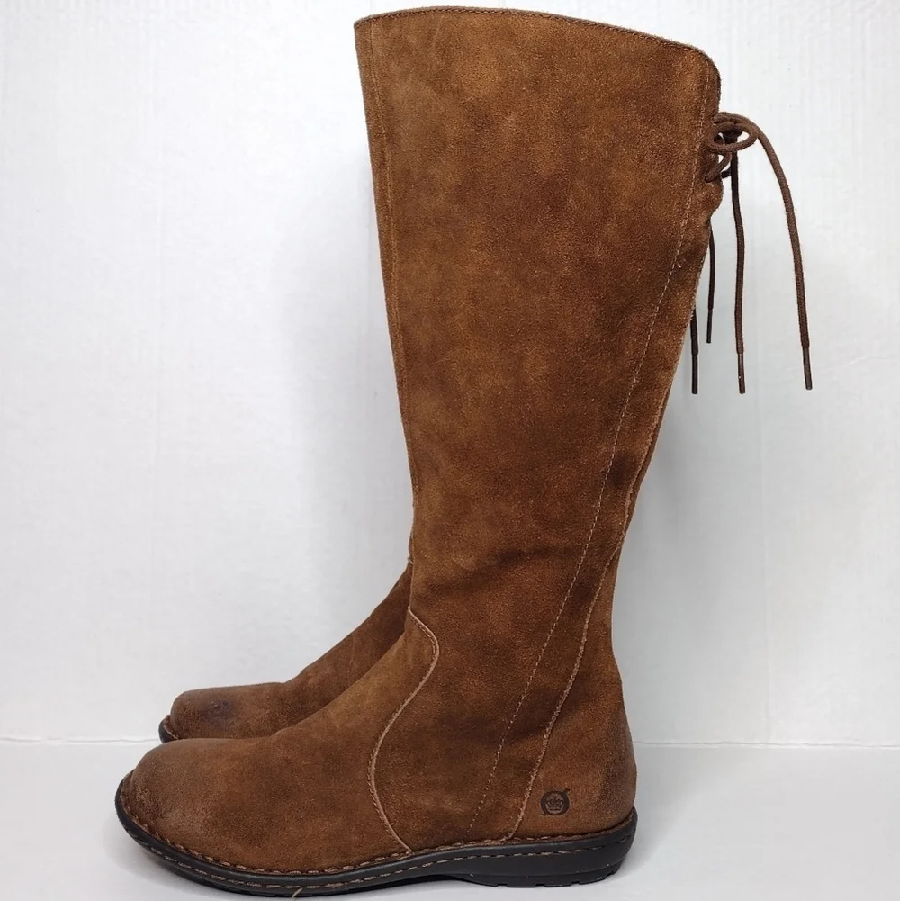 Born Caladium Brown Distressed Zip Tall Riding Over The Knee Boots Sz 6.5